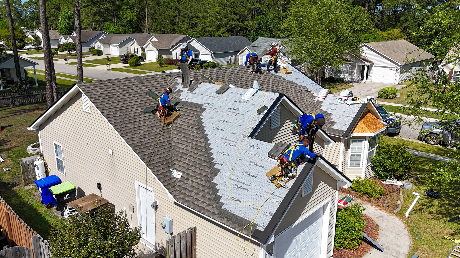 Roofing crew on the job